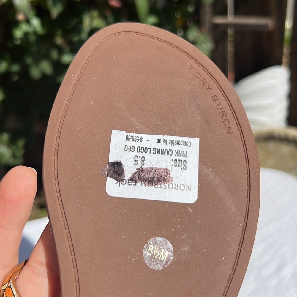 Tory Burch Size 8.5 Pink Caning Tumbled Leather Welt Miller Sandals - Picture 11 of 15